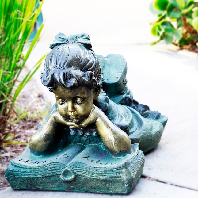 Patina Garden Statue of Girl Reading Book with Distressed Finish