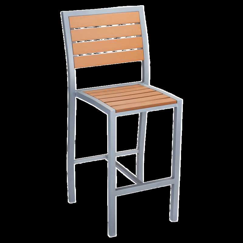 Patio Bar Stool Grey Aluminum Frame, Faux Teak Outdoor Seating