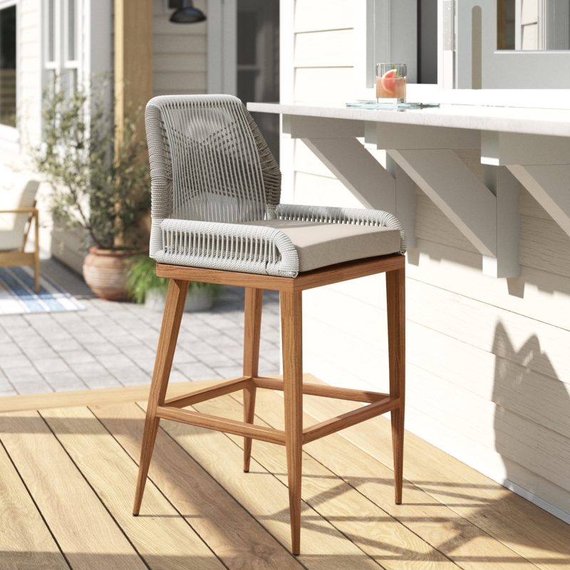 Patio Bar Stool Lattice Back Metal Frame With Cushion Ties