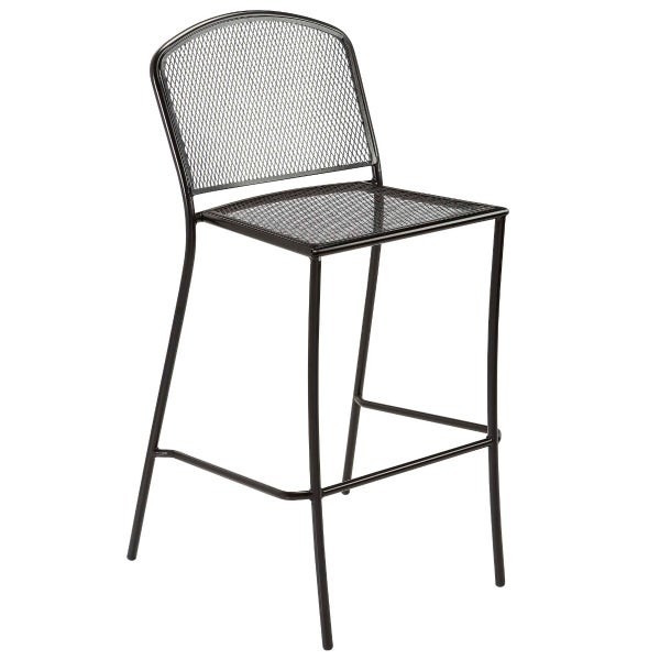 Patio Bar Stool Wrought Iron Mesh Back Integrated Armrests Black