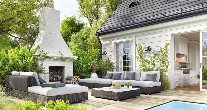 Patio Chair Stacked Stone Masonry and Vaulted Wood Ceiling Hearth Ideas
