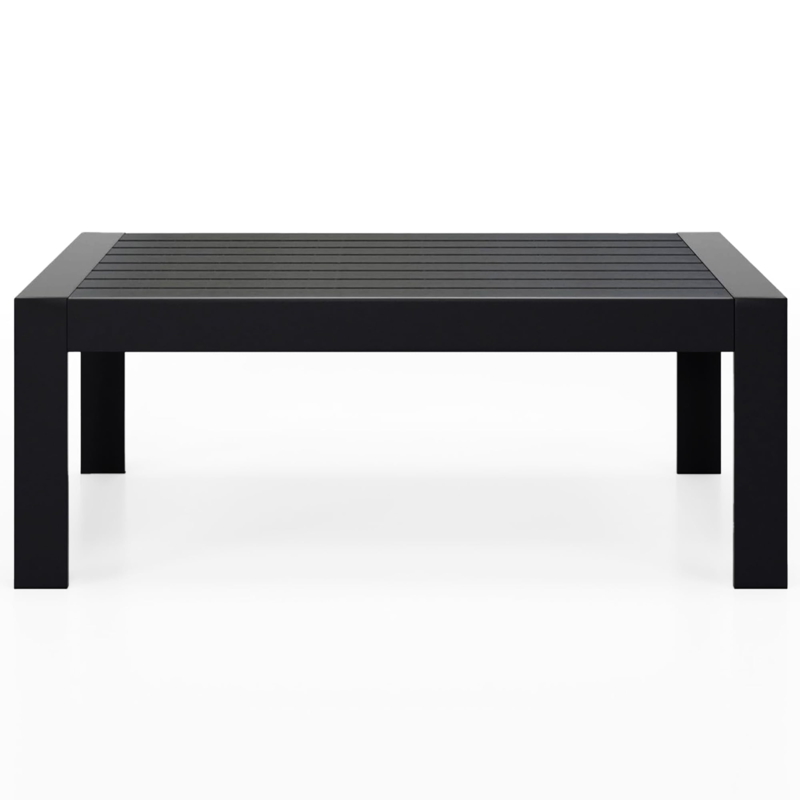 Patio Coffee Table Minimalist Metal Black Slatted Industrial Style