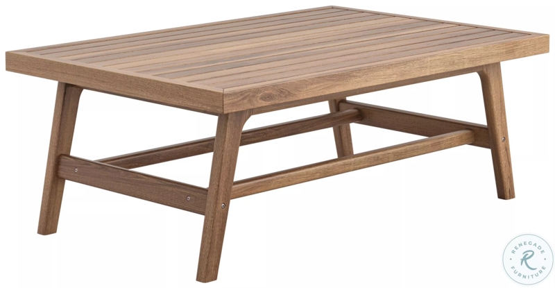 Patio Coffee Table Modern Farmhouse Wood Plank Top Chunky Block Legs