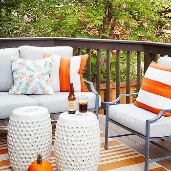 Patio Conversation Set with Gray Wicker Weave and Orange Accents