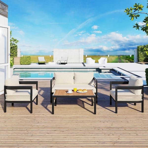 Patio Conversation Set with Iron Frames and Woven Rattan Accents