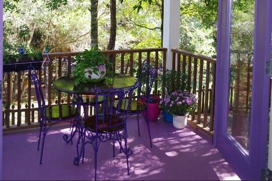 Patio Decor Monochromatic Purple Woven Chairs Cottage Style
