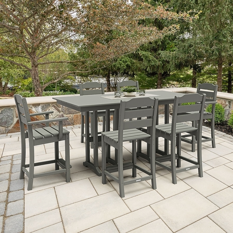 Patio Dining Set 7-Piece Balcony Height Slate Grey Synthetic Wood