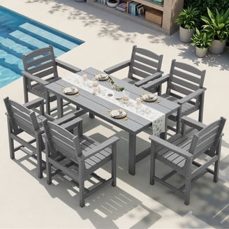 Patio Dining Set 7-Piece Gray Composite Slatted Top Armless Chairs
