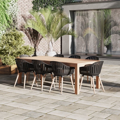 Patio Dining Set 9 Piece Capacity Slatted Tabletop Wood And Gray