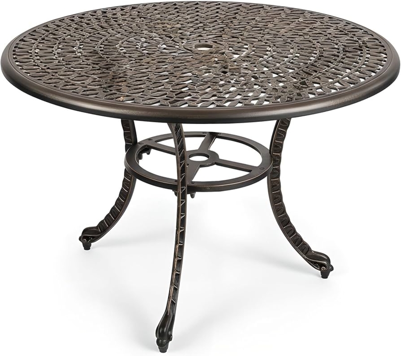 Patio Dining Set Bronze Aluminum Woven Tabletop Teal Cushions 5 Piece