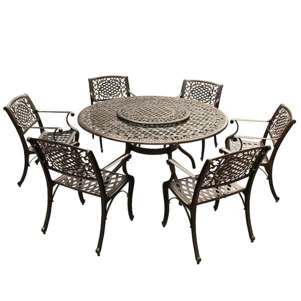 Patio Dining Set Bronze Ornate Scrollwork Lazy Susan Lattice Table