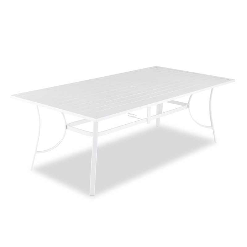 Patio Dining Set Eight Person Seating Slat Top Aluminum Coastal Design