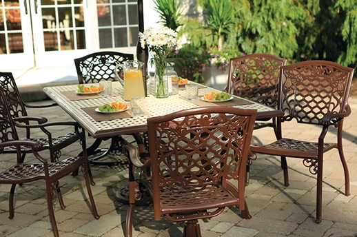 Patio Dining Set Espresso Metallic Finish Lattice Mesh Detail Round