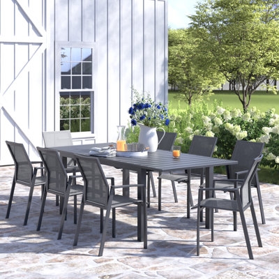 Patio Dining Set Gray Woven Rope 9-Piece Extendable Patio Table