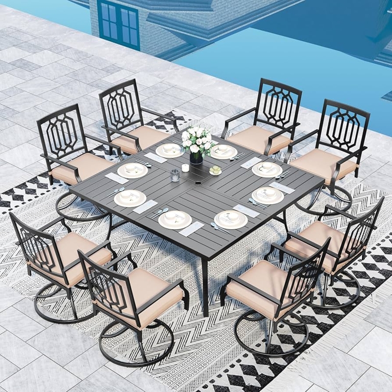 Patio Dining Set with Swivel Rocking Chairs and Square Table