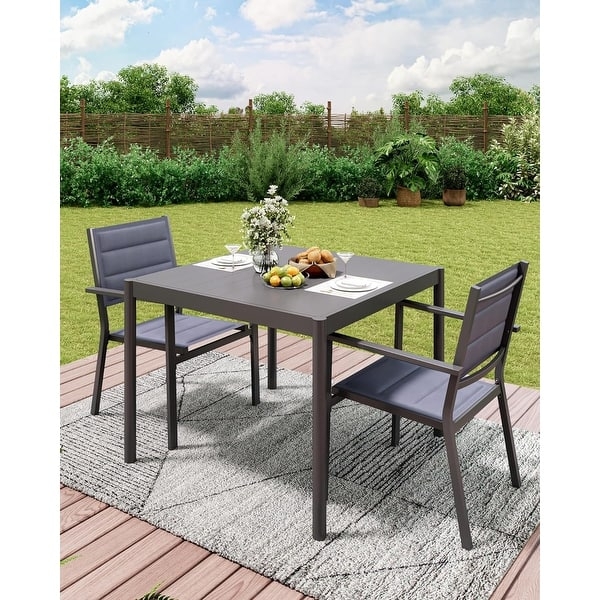 Patio Dining Table Aluminum Rectangular Slatted Minimalist