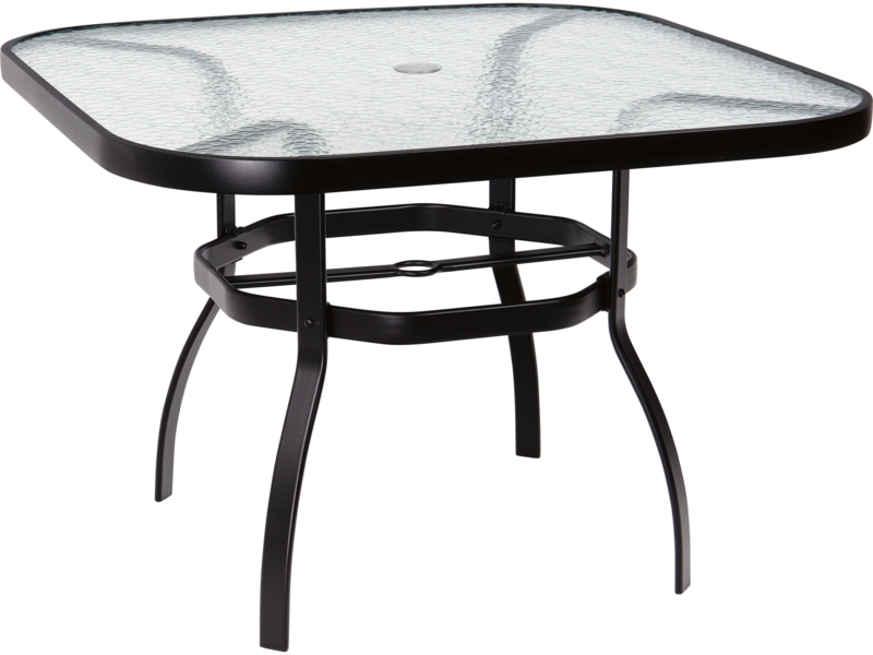 Patio Dining Table Aluminum Square Textured Glass Umbrella Hole