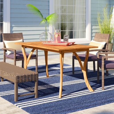 Patio Dining Table Block Legs Slatted Top Rectangular Wood Toned Modern