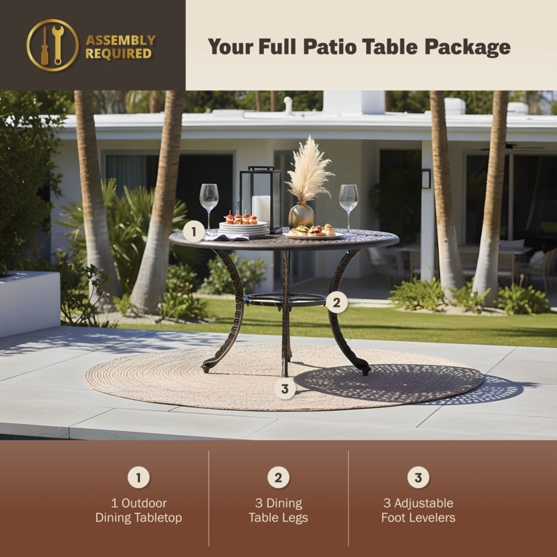 Patio Dining Table Cast Metal Lattice Top Dark Bronze