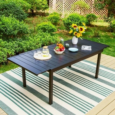 Patio Dining Table: Charcoal Expandable Steel Frame with Slat Top