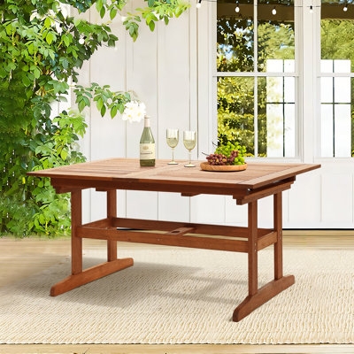 Patio Dining Table Rectangular Slatted Top Umbrella Hole Warm Brown