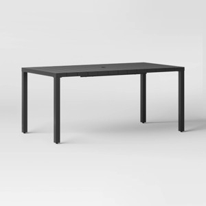 Patio Dining Table Rectangular Wood Toned Slat Top Black Frame