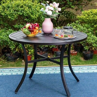Patio Dining Table Round Metal Mesh Top with Curved Legs