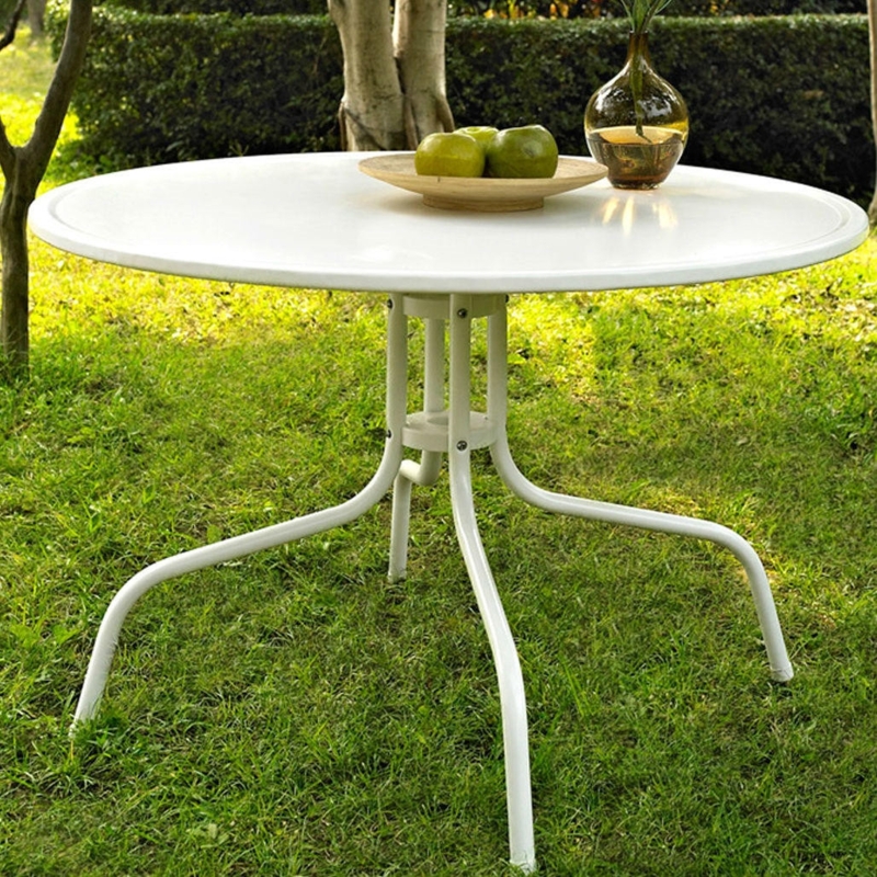Patio Dining Table Round Perforated White Metal Minimalist