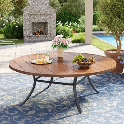 Patio Dining Table Scrolled Pedestal Base Lattice Top Bronze Round
