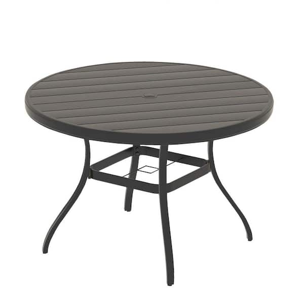 Patio Dining Table Slatted Top Integrated Umbrella Hole