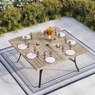 Patio Dining Table Square Lattice Pattern Slatted Border Bronze Metal