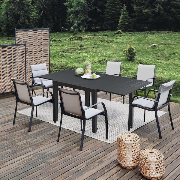 Patio Dining Table with Dark Brown Metal Expandable Design for Garden