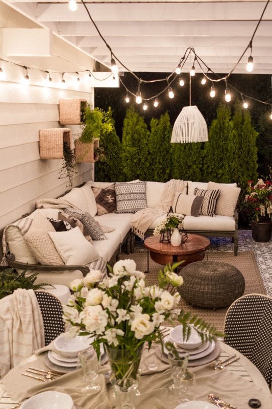 Patio Furniture Set featuring Navy White Contrast and Geometric Textiles
