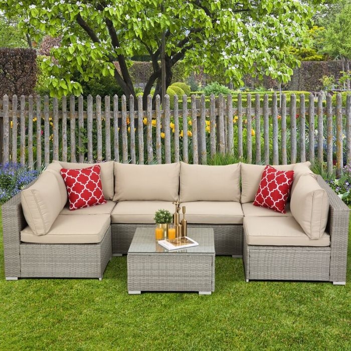 Patio Sectional Grey Wicker Modular Block Feet Monochromatic Styling