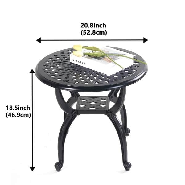 Patio Side Table Black Cast Metal Lattice Top Tripod Base Scrollwork