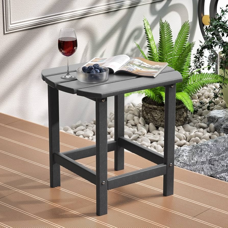 Patio Side Table Gray Slatted Top Weather Resistant HDPE Square Coastal