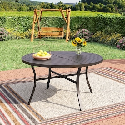 Patio Side Table Round Slatted Top with Tripod Legs