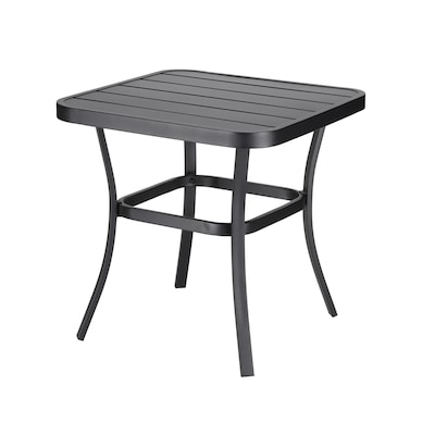 Patio Table Matte Black Slatted Square Minimalist
