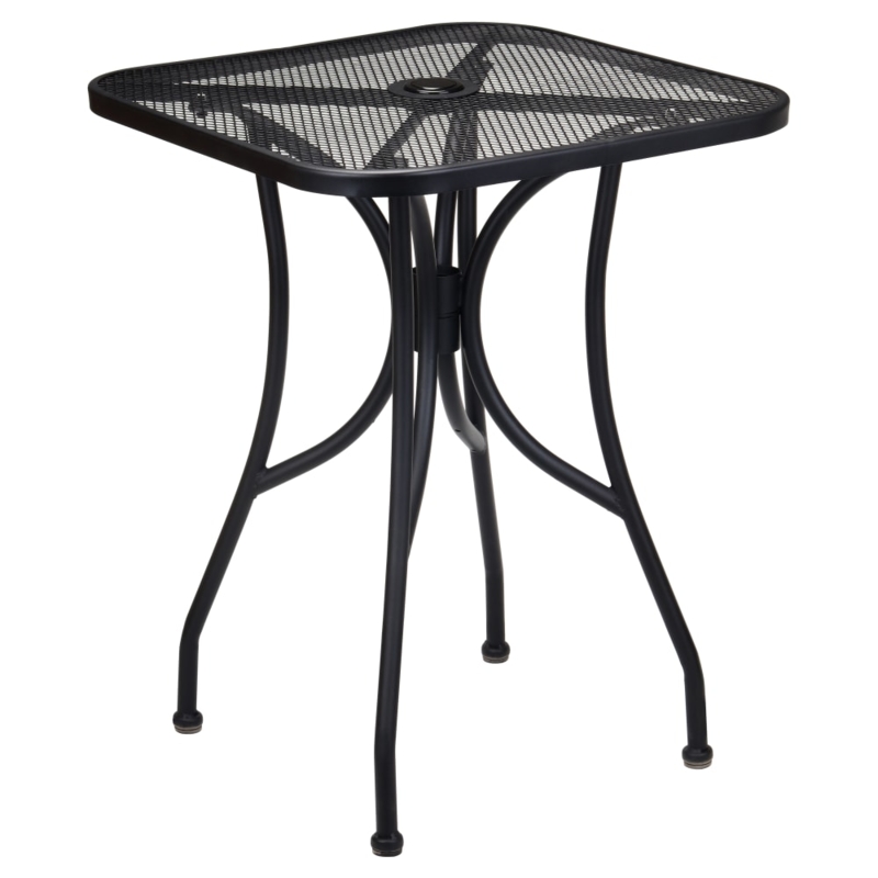 Patio Table Round Black Metal Mesh Surface Curved X Base