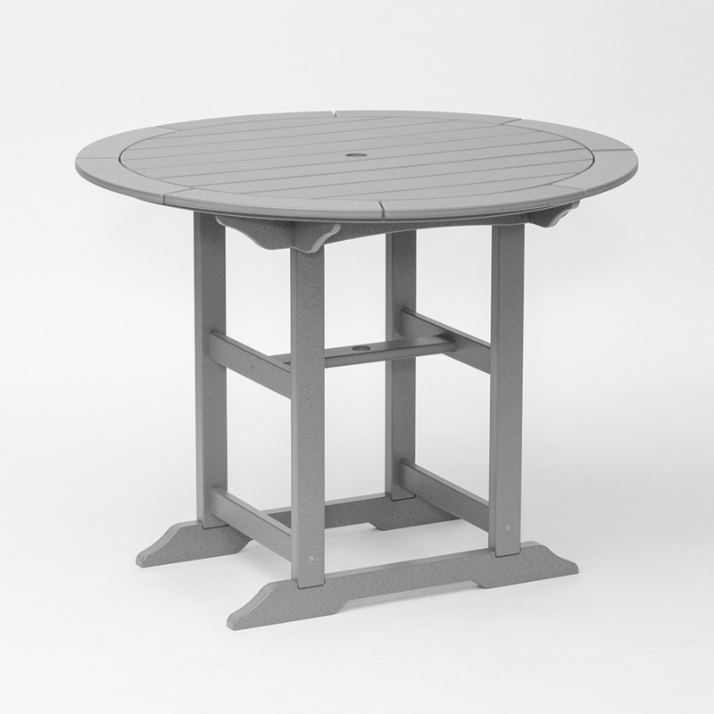 Patio Table Tapered Support Pedestal Base Slate Gray Slatted Round Top