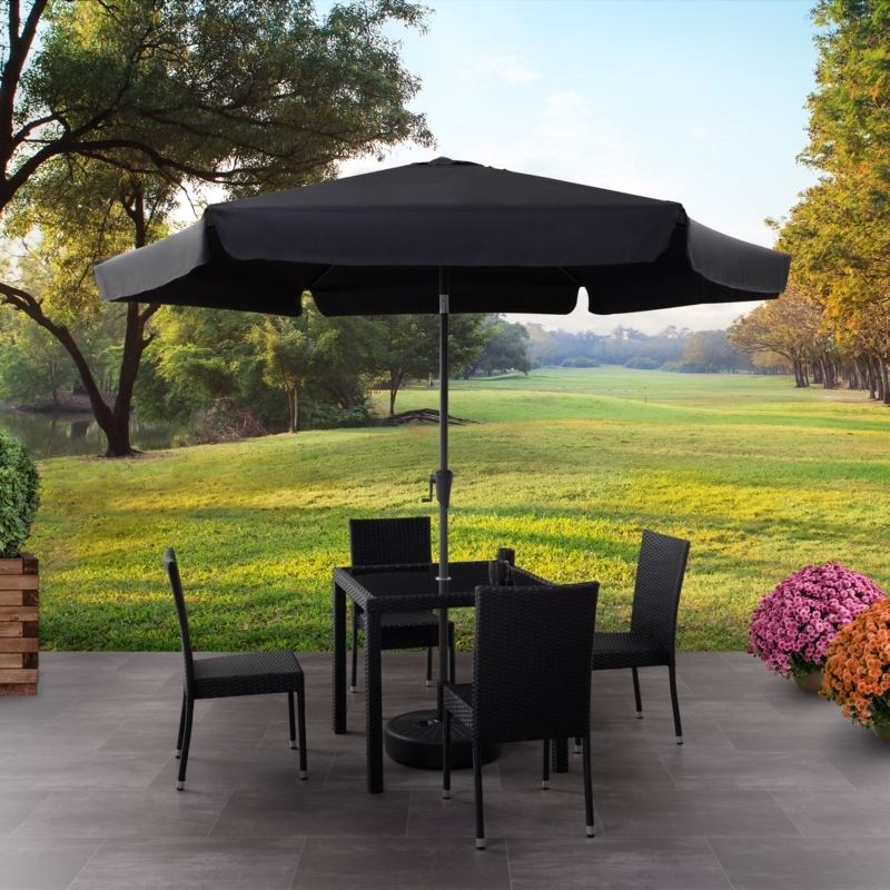 Patio Umbrella All Black Design Steel Frame Push Button Tilt Matte
