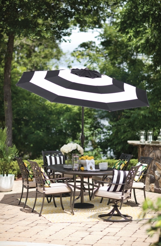 Patio Umbrella Auto-tilt Hexagonal Canopy Metal Frame Sophisticated
