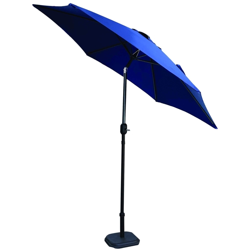Patio Umbrella Cobalt Blue Tilt Mechanism White Picket Fence Backdrop