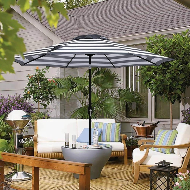 Patio Umbrella Crank and Tilt Bold Stripes Octagonal Market Style Airy