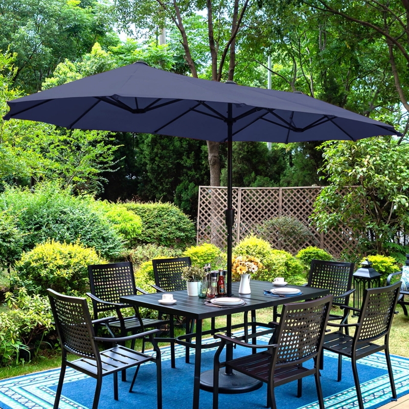Patio Umbrella Double Sided 13ft Navy Blue Black Frame