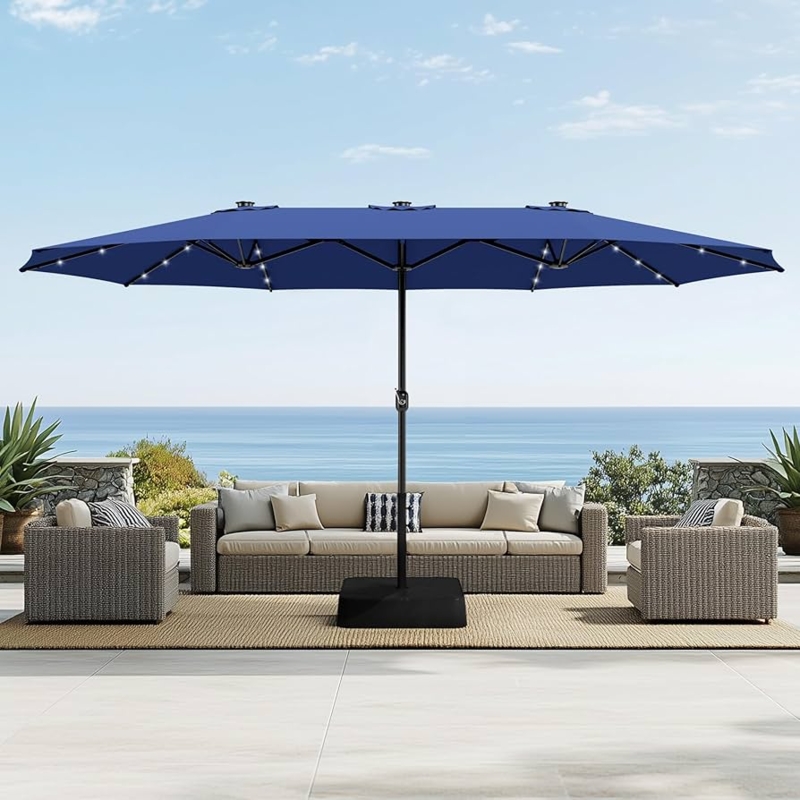 Patio Umbrella, Double Sided with Solar LED Lights