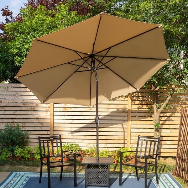 Patio Umbrella Eight Rib Support Rattan Like Context Traditional Deck