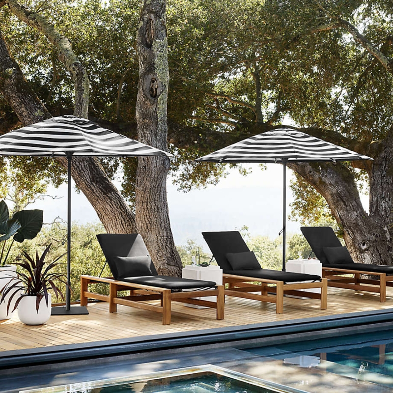 Patio Umbrella Faux Wood Frame Cabana Stripes Round Resort Style Deck