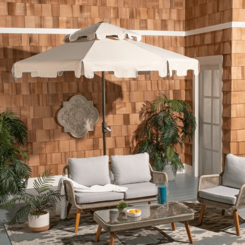 Patio Umbrella Greek Key Pattern Double Top Mediterranean Style Shade