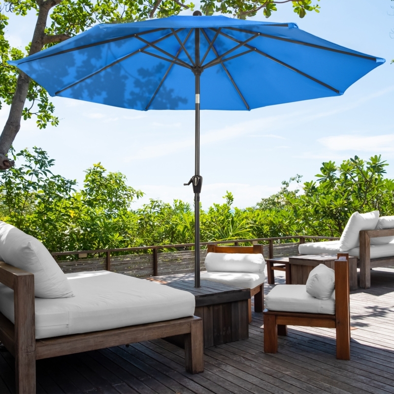 Patio Umbrella Hexagonal Brilliant Blue Crank Lift Matte Finish